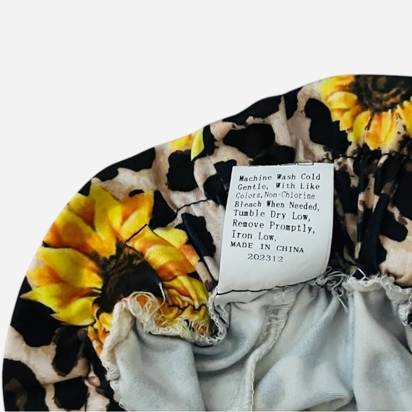 Girls 12-18 Months Sunflower/leopard Print Pants with Yellow Bow ruffled waist - Picture 10 of 10